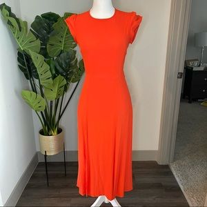 Tangerine Red Open Back Midi Dress